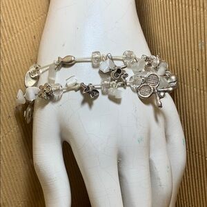 Silver Tone Charm Bracelet with White Accents